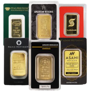 1 oz Gold Bars For Sale (Varied Condition, Any Mint, in Assay)