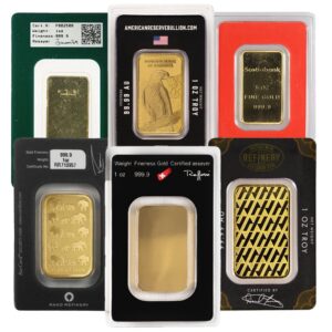 1 oz Gold Bars For Sale (Varied Condition, Any Mint, in Assay)