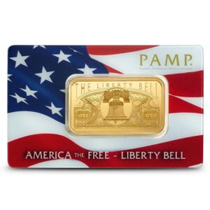 1 oz PAMP Suisse America The Free Liberty Bell Gold Bar (New w/ Assay)