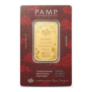1 oz PAMP Suisse Gold Good Luck Yellow Dragon Bar (New w/Assay)