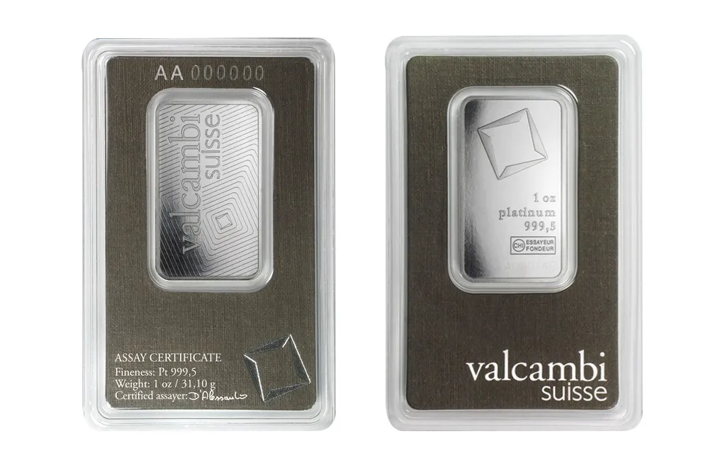 1 oz Valcambi Platinum Bar For Sale