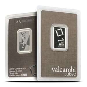 10 Gram Valcambi Platinum Bar For Sale (New w/ Assay)