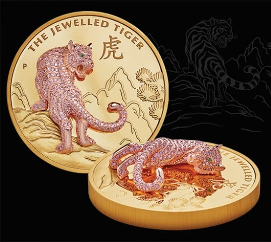 10 oz Proof Jewelled Tiger Gold Coin