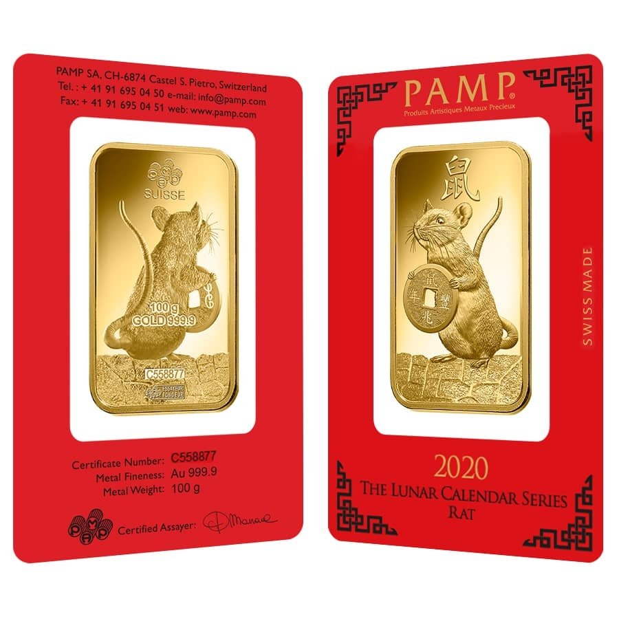100 Gram PAMP Suisse Lunar Rat Gold