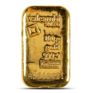 100 Gram Valcambi Cast Gold Bar (New w/ Assay)