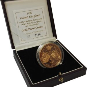 1997 Proof £5 Gold Crown Coin Golden Wedding Anniversary of Her Majesty the Queen Boxed