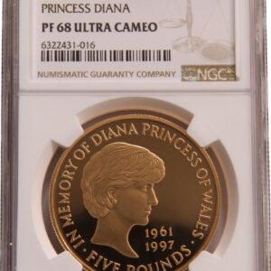 1999 Proof Gold Crown £5 Coin Diana Princess of Wales Memorial NGC PF68