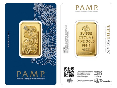 2 Tola PAMP Lady Fortuna Gold Bar