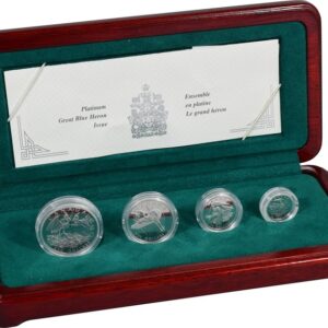 2002 Platinum Canadian Great Blue Heron Proof 4 coin set Boxed
