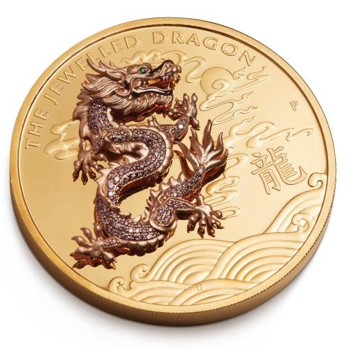 10 oz Proof Gold Jewelled Dragon Coi