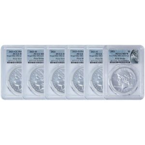 2021 Morgan and Peace Silver Dollar 6-Coin Set PCGS MS70 FDOI