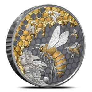 2026 5 oz Black Proof Niue Silver Honey Bee Coin (Box + CoA, Gold Plating)