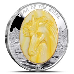 2026 5 oz Proof Solomon Islands Silver Mother of Pearl Year of the Horse Coin (Box + CoA)