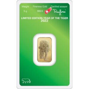 5 Gram Argor Heraeus Lunar Tiger Gold Bar (New w/ Assay)