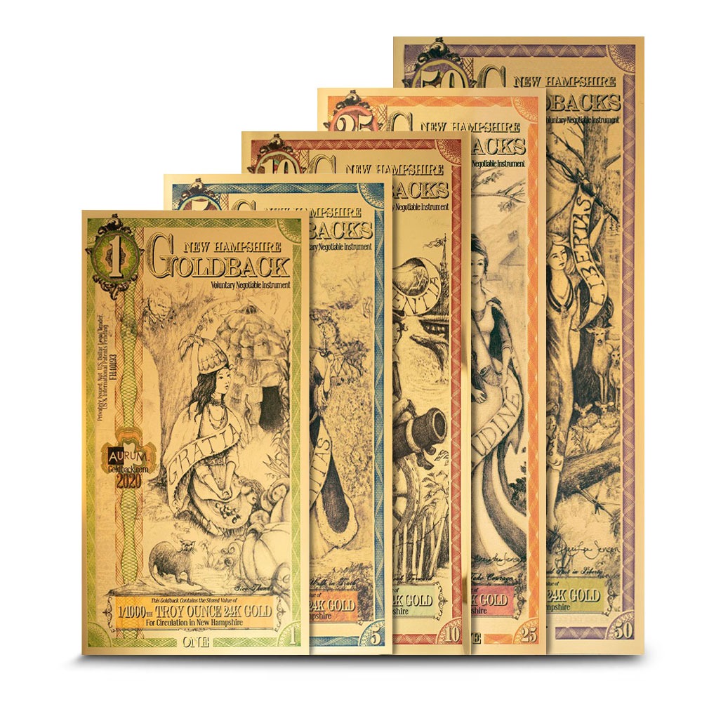 5 Piece New Hampshire Goldback Gold