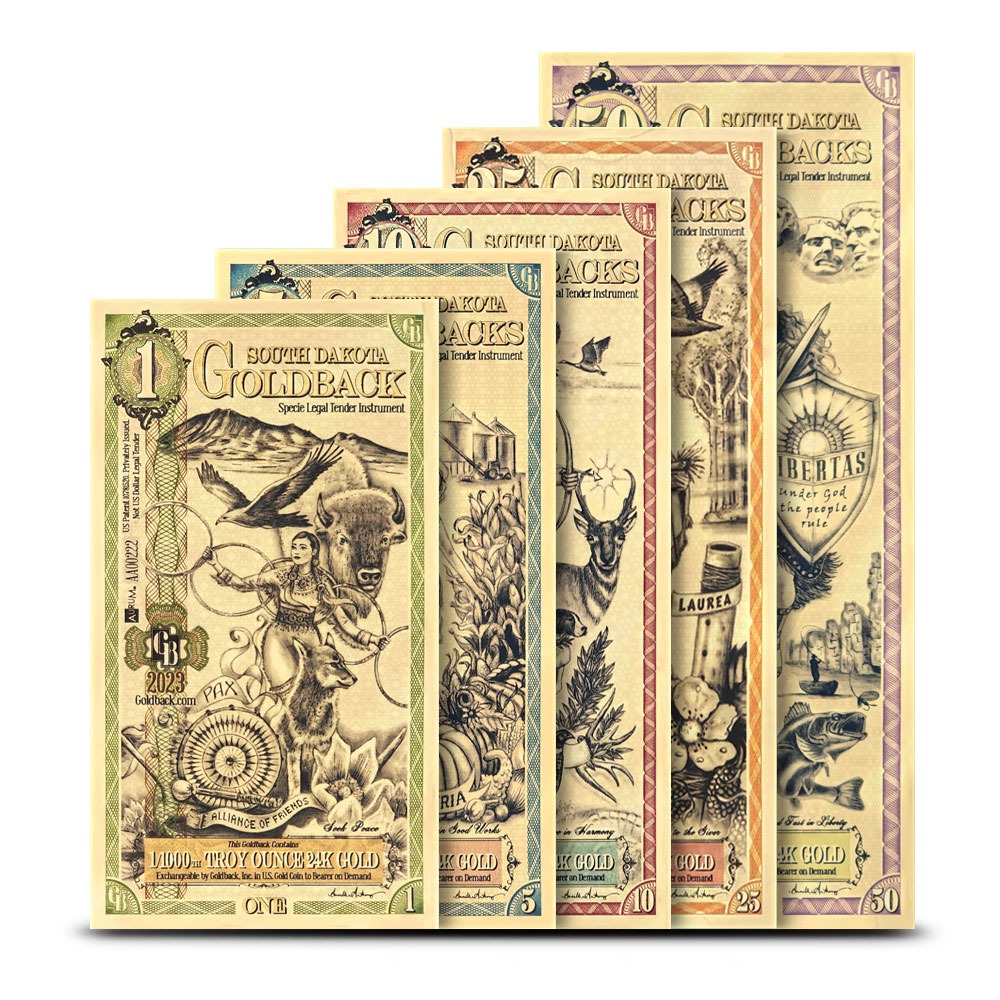 5 Piece South Dakota Goldback Gold N