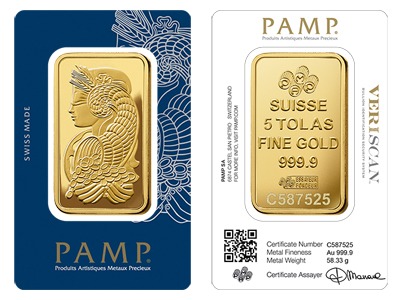 5 Tola PAMP Lady Fortuna Gold Bar