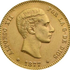 Spanish 25 Pesetas Gold Coin Alfonso XII Young Head