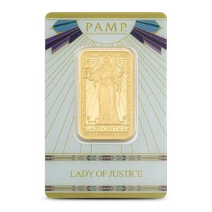 1 oz PAMP Suisse Gold Lady of Justice Bar (New w/Assay)