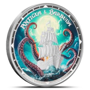 2024 1 oz Colorized EC8 Silver Antigua & Barbuda Rum Runner and Kraken Coin