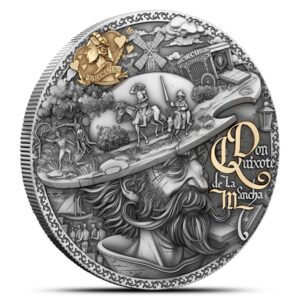 2024 2 oz Antique Silver Niue Don Quixote De La Mancha Coin (Box + CoA, Gilded)
