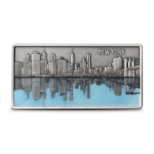 2024 3 oz Antique Barbados New York at Night Silver Coin (Glow in the Dark, Box + CoA)