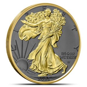 2025 1 oz Colorized American Silver Eagle Golden Ring Coin (Ruthenium, Gilded, In Capsule)