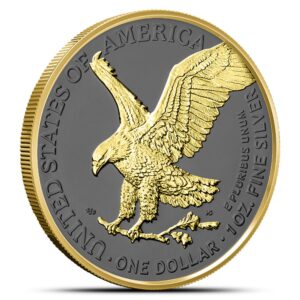 2025 1 oz Colorized American Silver Eagle Golden Ring Coin (Ruthenium, Gilded, In Capsule)