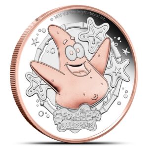 2025 2 oz Proof Tuvalu Silver Spongebob Squarepants Patrick Star Coin (Box + CoA, Gilded)